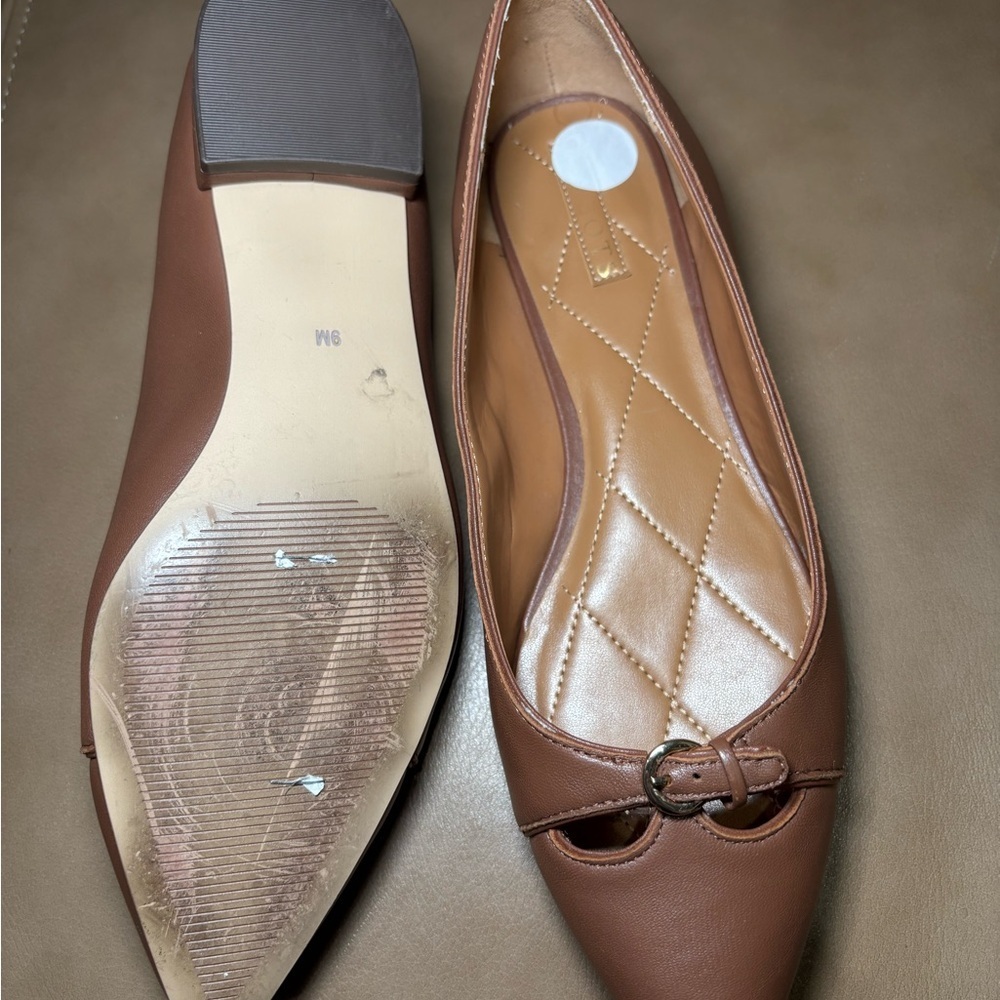 Talbots Brown minimalist Leather Flats with Buckle Detail - Picture 2 of 4